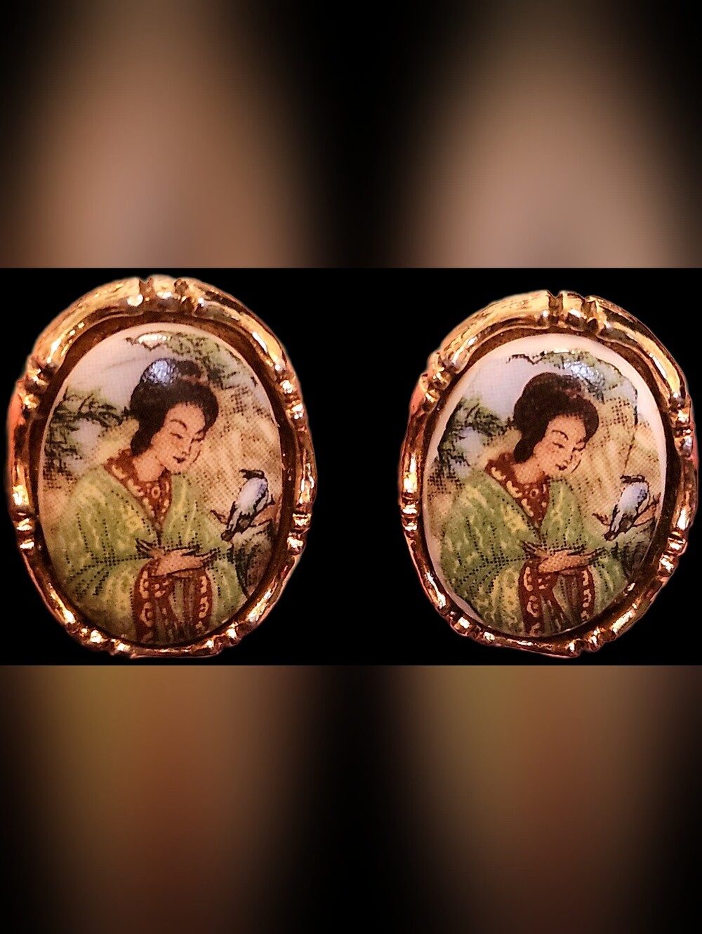 Vintage ART Arthur Pepper "Geisha Girl" Cameo Earrings